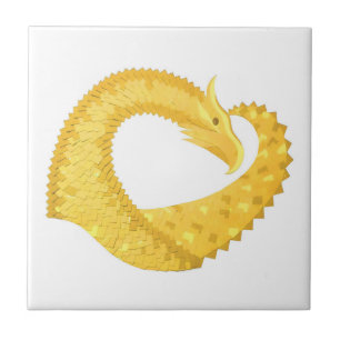 Yellow heart dragon on white tile