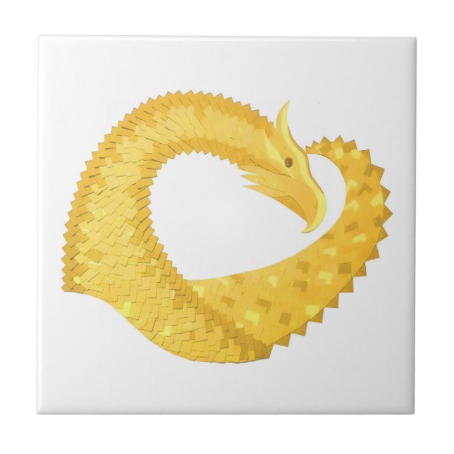 Yellow heart dragon on white tile (Front)