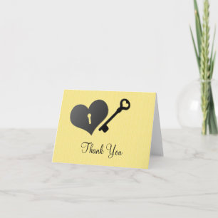 Yellow Heart Lock and Key Thank You Card
