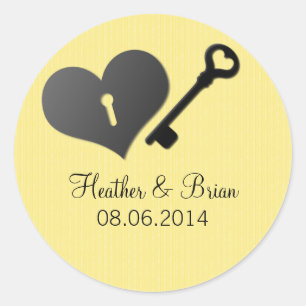 Yellow Heart Lock and Key Wedding Stickers