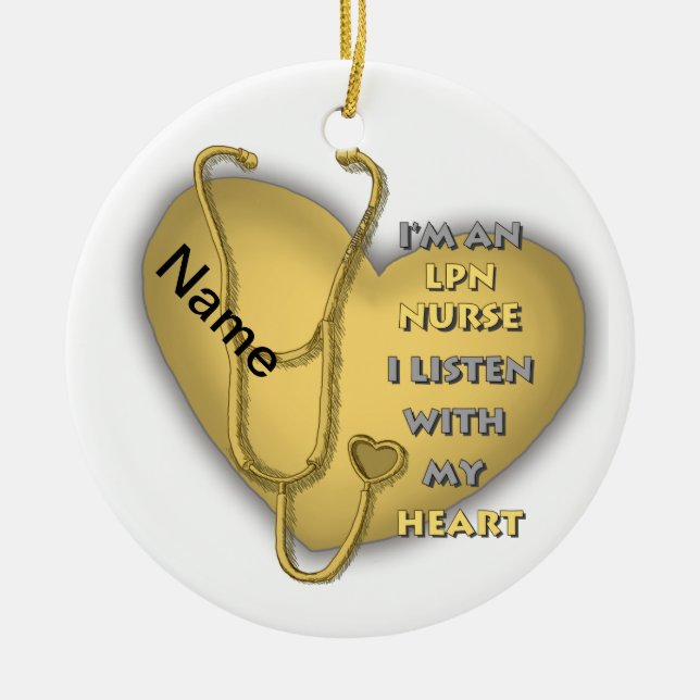 Yellow Heart LPN Nurse  Ceramic Tree Decoration (Front)