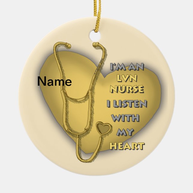 Yellow Heart LVN Nurse Ceramic Tree Decoration (Front)
