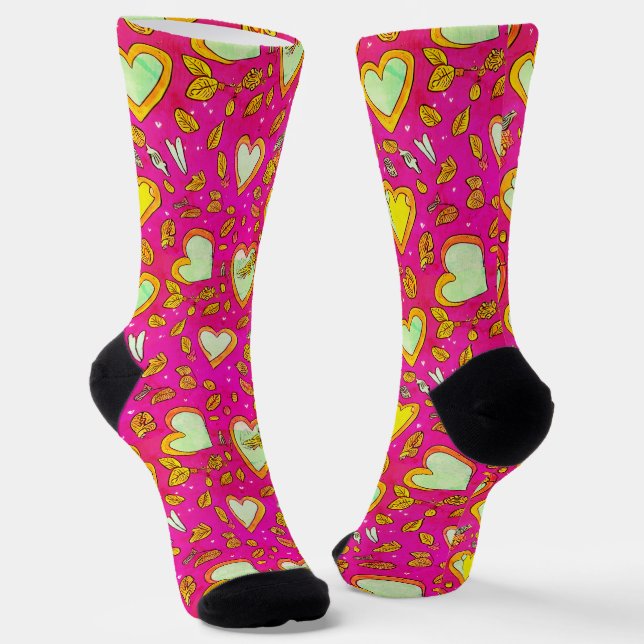 Yellow Heart Socks (Angled)