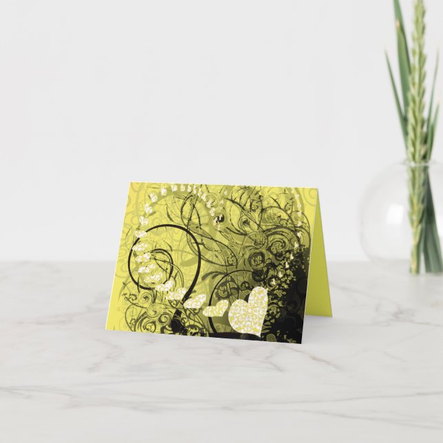 Yellow Heart Swirls Holiday Card (Front)