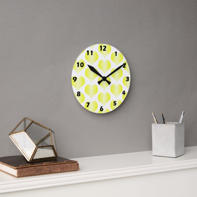 Yellow Hearts Design Round Clock (Office)
