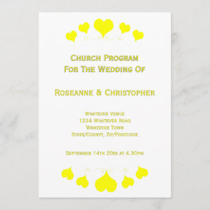 Yellow Hearts Design Wedding Programme