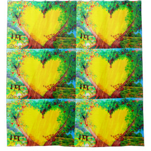 yellow hearts mural shower curtain