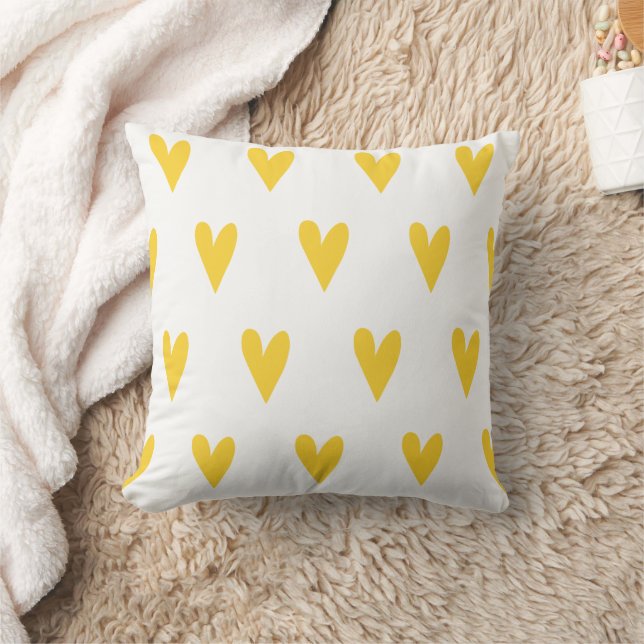 Yellow Hearts Pattern Cushion (Blanket)