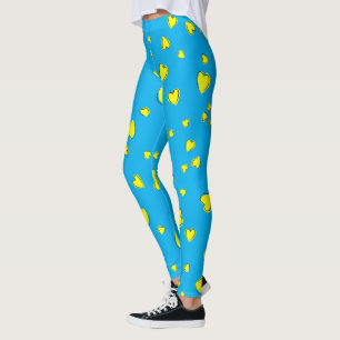 Yellow Hearts Pattern on Blue Leggings