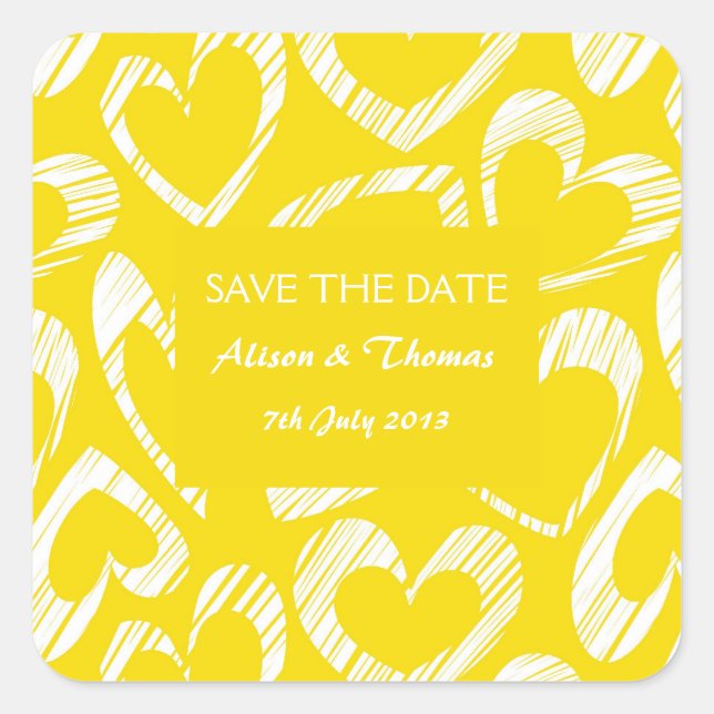 Yellow hearts 'Save the date' Sticker (Front)