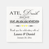 Yellow Hearts, Scrolls Wedding Napkins