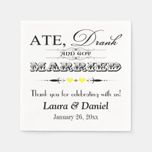 Yellow Hearts, Scrolls Wedding Napkins