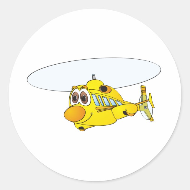 Yellow Helicopter Cartoon Classic Round Sticker (Front)