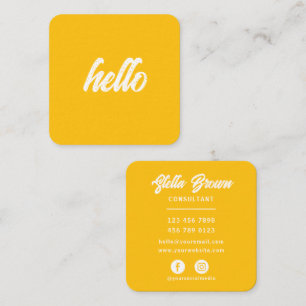 Yellow Hello Chic Bold Text Square Business Card