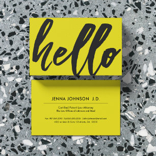 Yellow Hello   Fancy Script Sunshine Yellow Business Card
