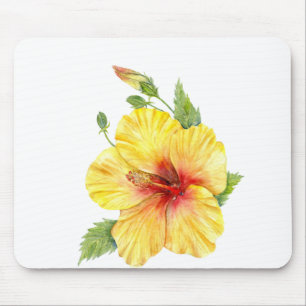 Yellow Hibiscus Botanical Art Mouse Mat