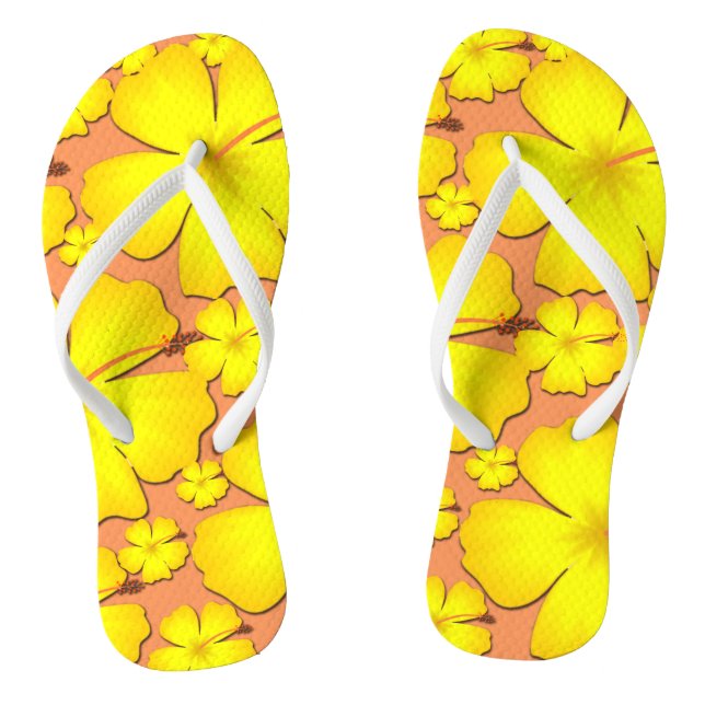 Yellow Hibiscus Design Flip Flops (Footbed)