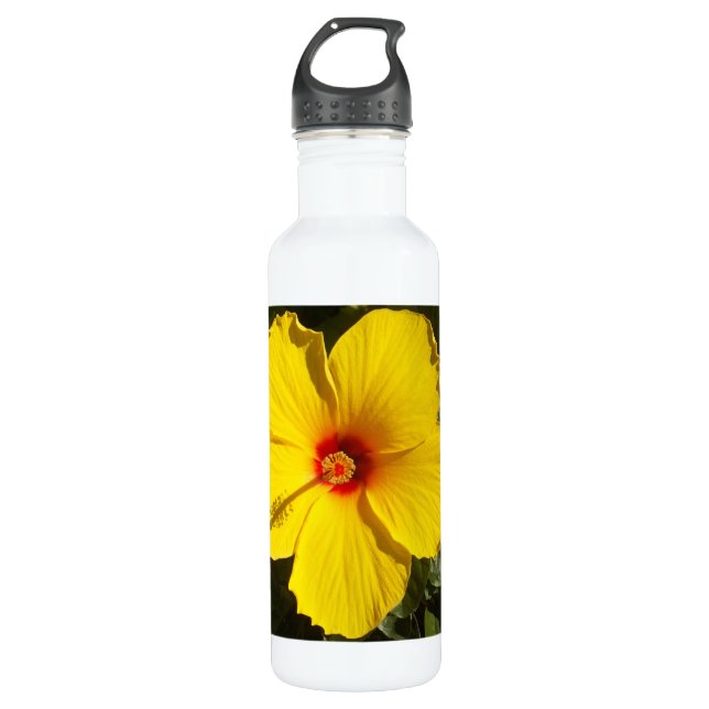 Yellow Hibiscus Flower 710 Ml Water Bottle (Front)