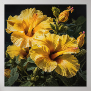 Yellow Hibiscus Flower Art Print Poster