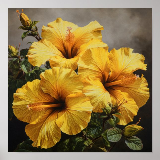 Yellow Hibiscus Flower Art Print Poster (Front)