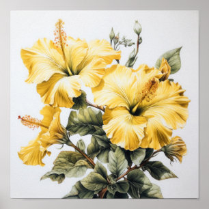 Yellow Hibiscus Flower Art Print Poster