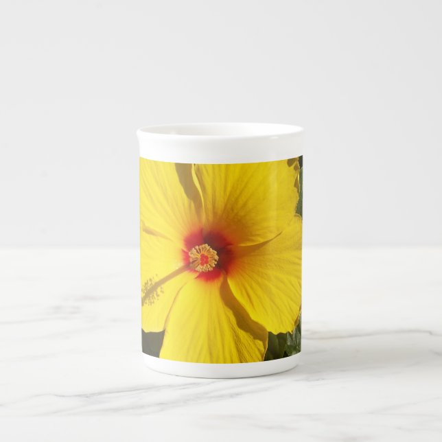 Yellow Hibiscus Flower Bone China Mug (Front)