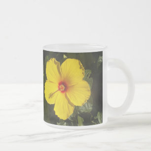 Yellow Hibiscus Flower Frosted Glass Coffee Mug