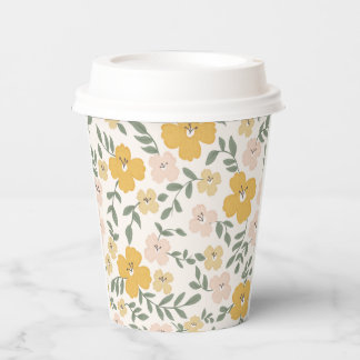 Yellow Hibiscus flower hand drawn Paper Cups