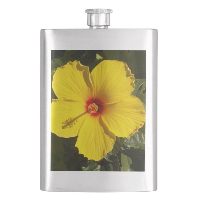 Yellow Hibiscus Flower Hip Flask (Front)