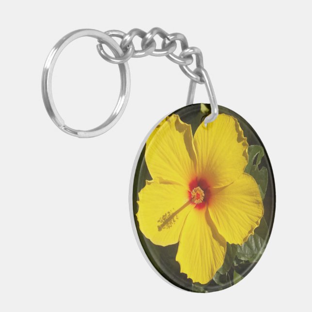 Yellow Hibiscus Flower Key Ring (Front Left)