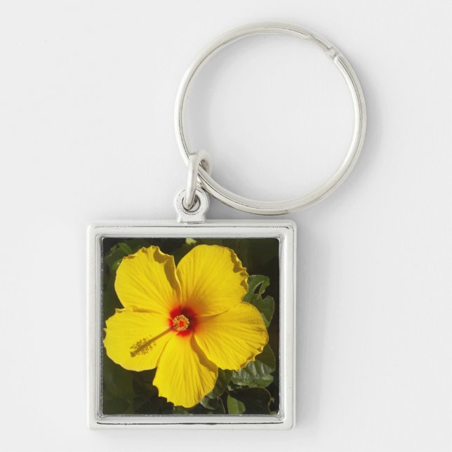 Yellow Hibiscus Flower Key Ring (Front)