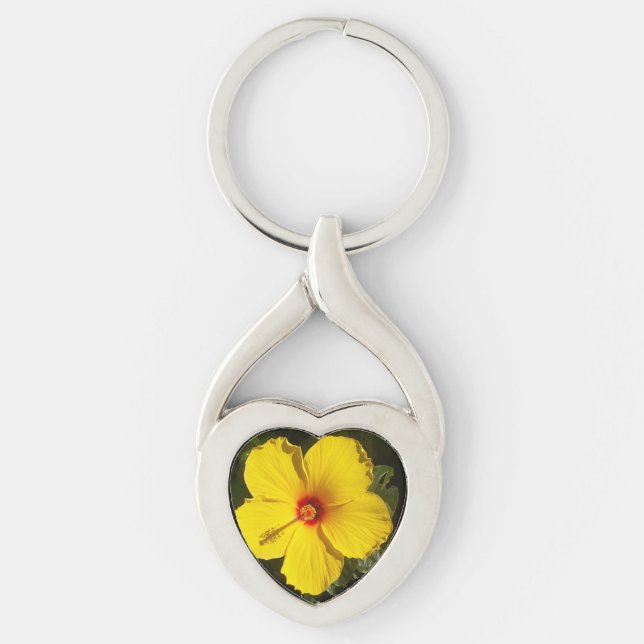 Yellow Hibiscus Flower Key Ring (Front)
