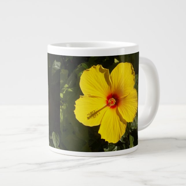 Yellow Hibiscus Flower Large Coffee Mug (Front Right)