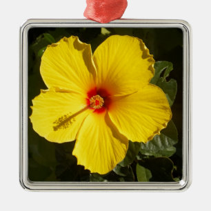Yellow Hibiscus Flower Metal Tree Decoration