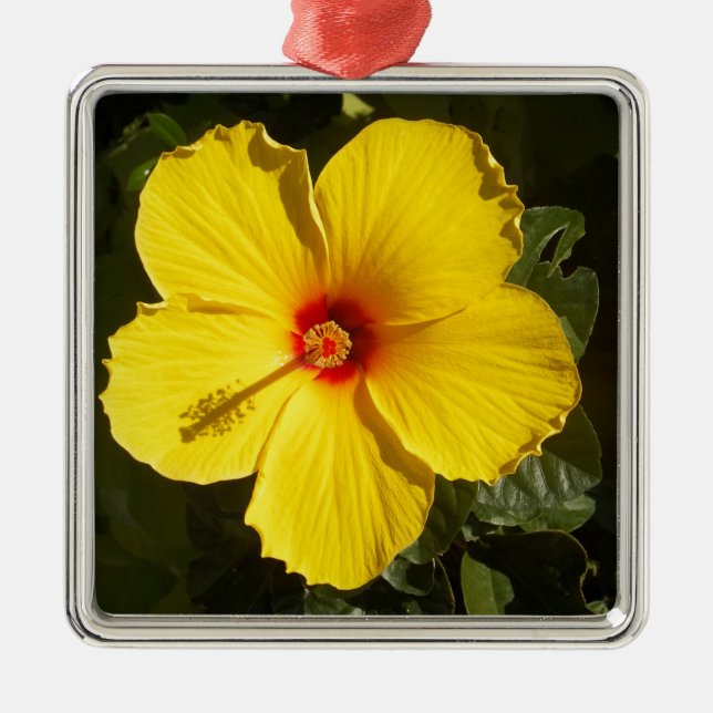 Yellow Hibiscus Flower Metal Tree Decoration (Front)