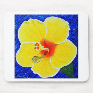 Yellow Hibiscus Flower Painting Mouse Mat