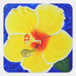 Yellow Hibiscus Flower Painting Square Sticker