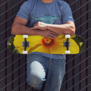 Yellow Hibiscus Flower Skateboard