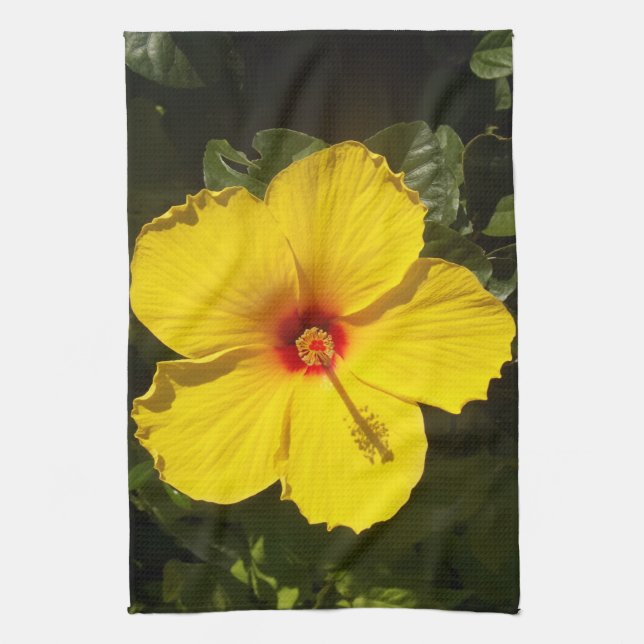 Yellow Hibiscus Flower Tea Towel (Vertical)
