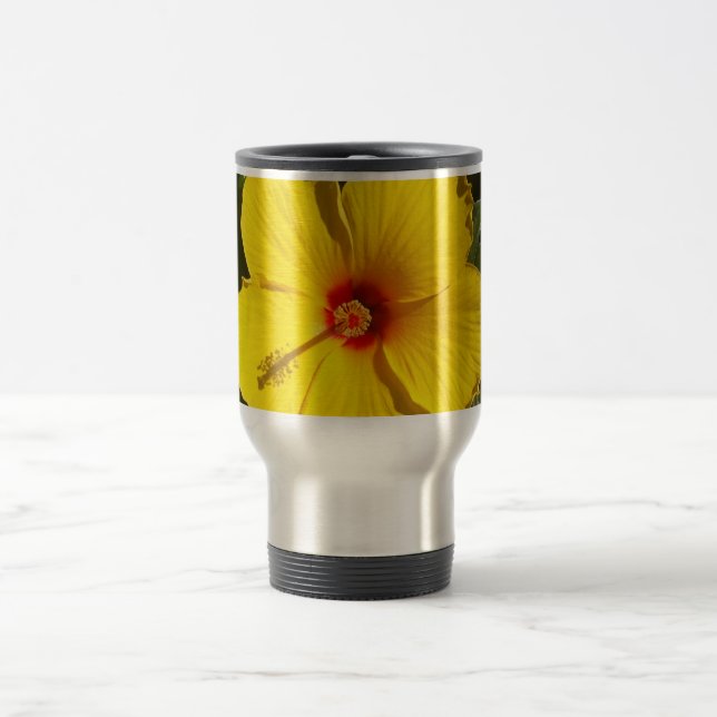 Yellow Hibiscus Flower Travel Mug (Center)