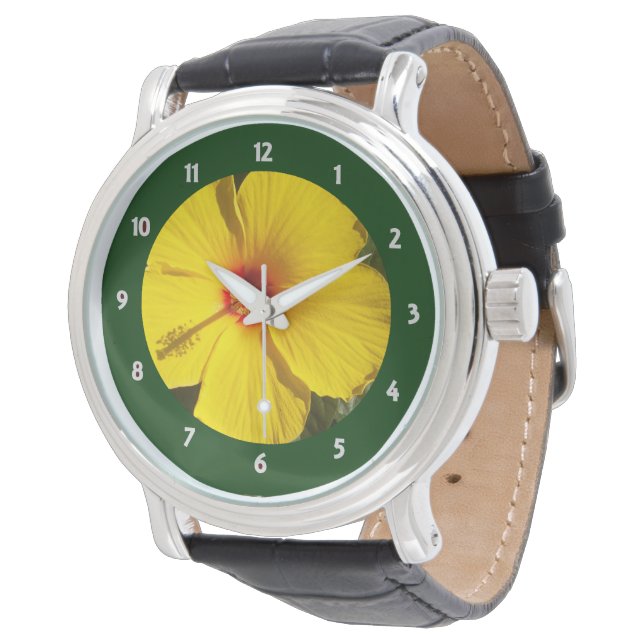 Yellow Hibiscus Flower Watch (Angled)