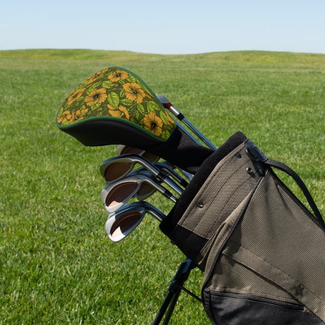 Yellow hibiscus flowers golf head cover (In Situ)