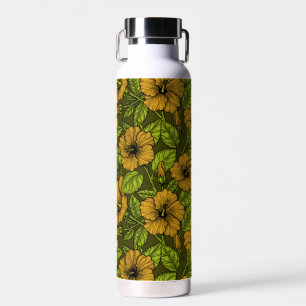 Yellow hibiscus flowers water bottle