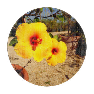 Yellow Hibiscus Glass Chopping Board