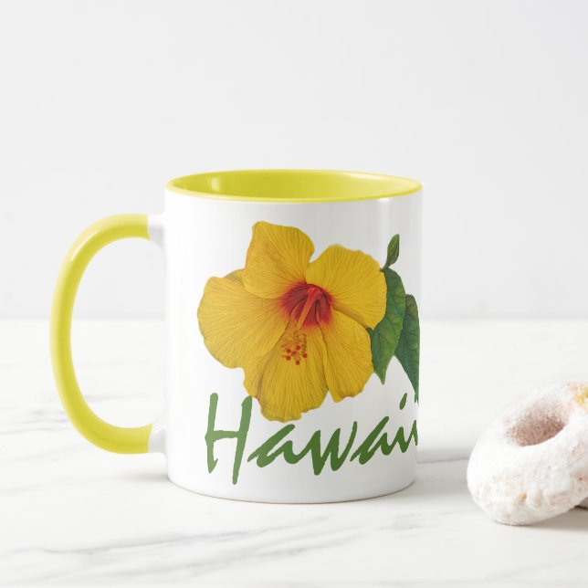 Yellow Hibiscus Hawaii Mug (With Donut)