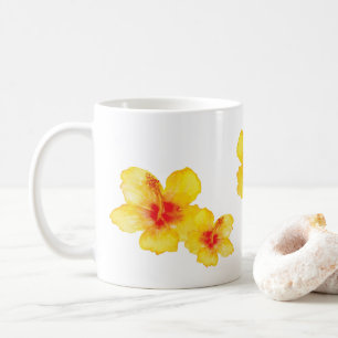 Yellow hibiscus hawaiian floral flower watercolor coffee mug
