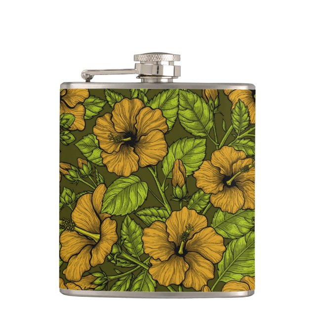 Yellow hibiscus hip flask (Front)