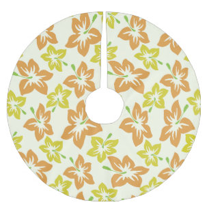 Yellow Hibiscus, Orange Hibiscus, Floral Pattern Brushed Polyester Tree Skirt