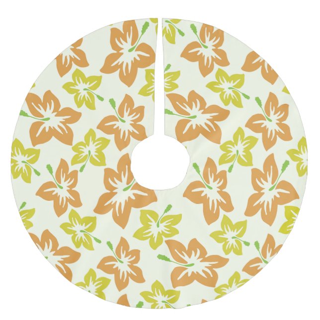 Yellow Hibiscus, Orange Hibiscus, Floral Pattern Brushed Polyester Tree Skirt (Front)