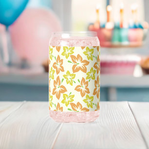 Yellow Hibiscus, Orange Hibiscus, Floral Pattern Can Glass